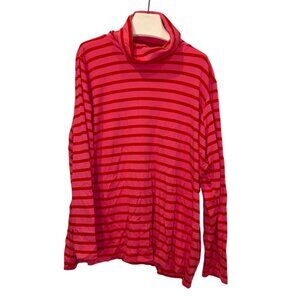 Isaac Mizrahi red pink French Breton Stripe cotton turtleneck top 3X